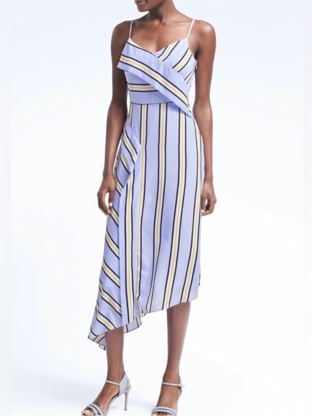 Banana Republic Blue and Yellow Striped High-Low Slip Dress